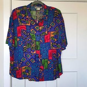 VTG Norton Mcnaughton multicolor abstract art short sleeve button-down shirt